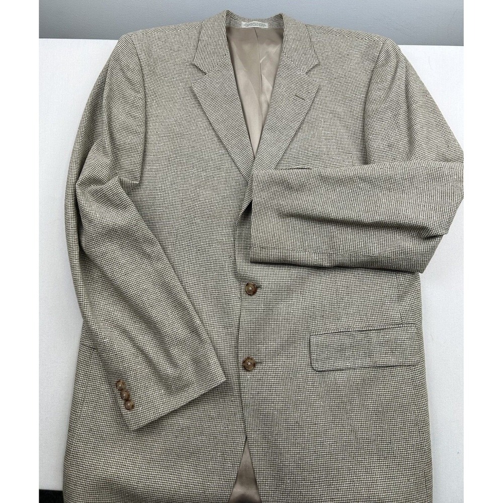 Orvis Blazer Mens 42L Tan Green 100% Silk Jacket‎ Sport Coat Two Button